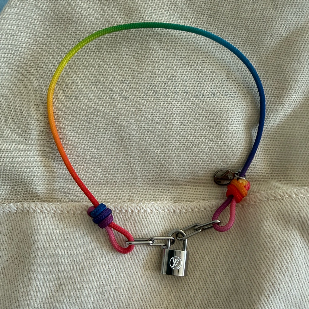 Louis Vuitton Rainbow Cord Necklace With Silver Padlock Charm